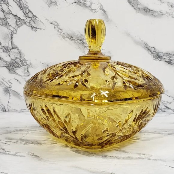 Hazel Atlas Honey Glass Triangle Lidded Dish Vintage - Picture 7 of 8